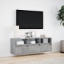 Wall-mounted TV stand with LED lights in concrete gray, 130x31x45 cm. by , TV Furniture - Ref: Foro24-852344, Price: 105,71 €...