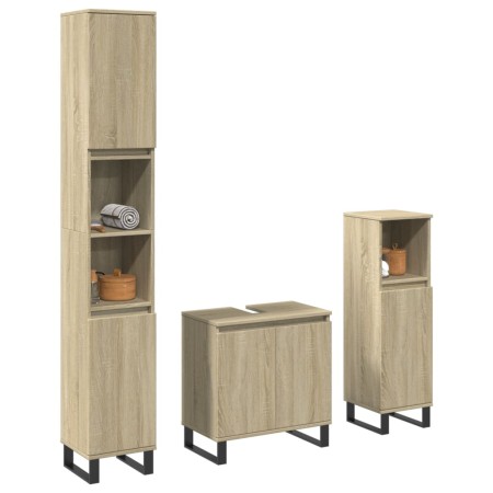 Set de muebles de baño 3 pzas madera contrachapada roble Sonoma de , Muebles de baño - Ref: Foro24-3307675, Precio: 198,32 €,...