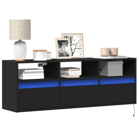 Wall-mounted TV stand with LED lights black 130x31x45 cm by , TV Furniture - Ref: Foro24-852342, Price: 109,14 €, Discount: %