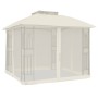 Double-roof gazebo with cream steel mesh walls, 2.94x2.94 m by , Tents and gazebos - Ref: Foro24-368454, Price: 288,02 €, Dis...