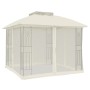 Double-roof gazebo with cream steel mesh walls, 2.94x2.94 m by , Tents and gazebos - Ref: Foro24-368454, Price: 288,02 €, Dis...