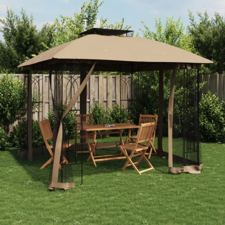 Double-roofed gazebo with taupe steel mesh walls, 2.94x2.94 m by , Tents and gazebos - Ref: Foro24-368456, Price: 288,02 €, D...