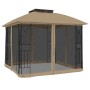 Double-roofed gazebo with taupe steel mesh walls, 2.94x2.94 m by , Tents and gazebos - Ref: Foro24-368456, Price: 288,02 €, D...