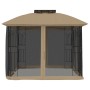 Double-roofed gazebo with taupe steel mesh walls, 2.94x2.94 m by , Tents and gazebos - Ref: Foro24-368456, Price: 288,02 €, D...