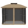 Double-roofed gazebo with taupe steel mesh walls, 2.94x2.94 m by , Tents and gazebos - Ref: Foro24-368456, Price: 288,02 €, D...