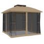 Double-roofed gazebo with taupe steel mesh walls, 2.94x2.94 m by , Tents and gazebos - Ref: Foro24-368456, Price: 288,02 €, D...