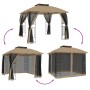 Double-roofed gazebo with taupe steel mesh walls, 2.94x2.94 m by , Tents and gazebos - Ref: Foro24-368456, Price: 288,02 €, D...