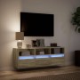 Wall-mounted TV unit with LED lights Sonoma oak 130x31x45 cm by , TV Furniture - Ref: Foro24-852343, Price: 105,56 €, Discoun...