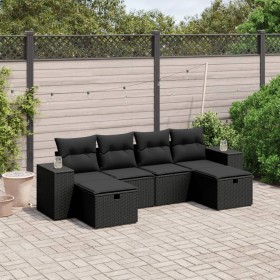 6-teiliges Gartensofa-Set und Kissen aus schwarzem Kunststoff-Rattan. von , Gartensets - Ref: Foro24-3264471, Preis: 383,88 €...