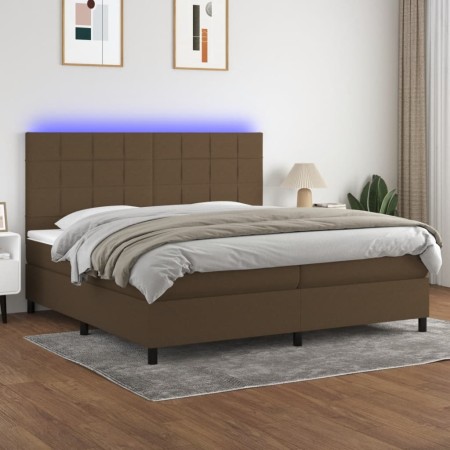 Box spring bed with LED lights, dark brown fabric mattress, 200x200 cm. by , Beds and slatted bases - Ref: Foro24-3134904, Pr...