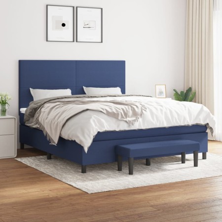 Cama box spring con colchón tela azul 180x200 cm de , Camas y somieres - Ref: Foro24-3136459, Precio: 665,28 €, Descuento: %