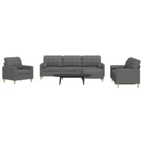 4-piece sofa set with ottoman and dark gray fabric cushions by , Sofas - Ref: Foro24-3278312, Price: 758,19 €, Discount: %