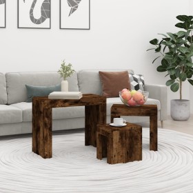 Stackable coffee tables set of 3, smoked oak plywood by , Coffee table - Ref: Foro24-815984, Price: 55,64 €, Discount: %