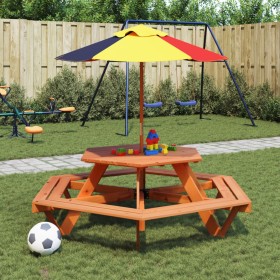 Mesa de picnic hexagonal 6 niños agujero sombrilla madera abeto de , Mesas de jardín - Ref: Foro24-3281627, Precio: 202,06 €,...