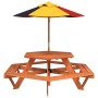 Mesa de picnic hexagonal 6 niños agujero sombrilla madera abeto de , Mesas de jardín - Ref: Foro24-3281627, Precio: 201,83 €,...