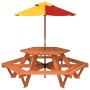 Hexagonal picnic table for 6 children with umbrella hole, made of fir wood. by , Garden tables - Ref: Foro24-3281627, Price: ...