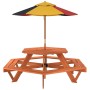 Hexagonal picnic table for 6 children with umbrella hole, made of fir wood. by , Garden tables - Ref: Foro24-3281627, Price: ...