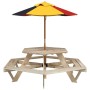 Hexagonal picnic table for 6 children with umbrella hole, made of fir wood. by , Garden tables - Ref: Foro24-3281625, Price: ...