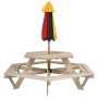 Mesa de picnic hexagonal 6 niños agujero sombrilla madera abeto de , Mesas de jardín - Ref: Foro24-3281625, Precio: 198,05 €,...