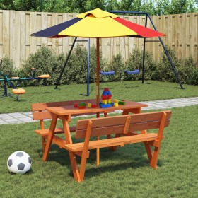 Picnic table for 4 children with umbrella hole made of fir wood. by , Garden tables - Ref: Foro24-3281619, Price: 123,76 €, D...