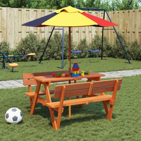 Mesa de picnic para 4 niños agujero para sombrilla madera abeto de , Mesas de jardín - Ref: Foro24-3281619, Precio: 123,76 €,...