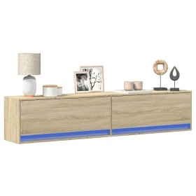 Wall-mounted TV unit with LED in Sonoma oak, 180x31x38 cm. by , TV Furniture - Ref: Foro24-3307949, Price: 174,99 €, Discount: %