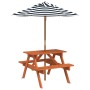 Mesa de picnic para 4 niños agujero para sombrilla madera abeto de , Mesas de jardín - Ref: Foro24-3281616, Precio: 91,31 €, ...