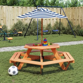 Mesa de picnic hexagonal 6 niños agujero sombrilla madera abeto de , Mesas de jardín - Ref: Foro24-3281628, Precio: 202,86 €,...