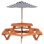 Mesa de picnic hexagonal 6 niños agujero sombrilla madera abeto de , Mesas de jardín - Ref: Foro24-3281628, Precio: 202,64 €,...