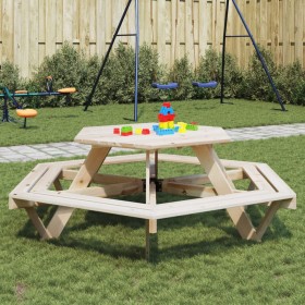 Mesa de picnic hexagonal 6 niños agujero sombrilla madera abeto de , Mesas de jardín - Ref: Foro24-4008993, Precio: 168,99 €,...