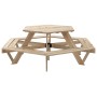 Hexagonal picnic table for 6 children with umbrella hole, made of fir wood. by , Garden tables - Ref: Foro24-4008993, Price: ...