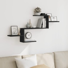 Engineered wood black wall shelf 104x15x49 cm by , Shelves and shelves - Ref: Foro24-853201, Price: 23,24 €, Discount: %