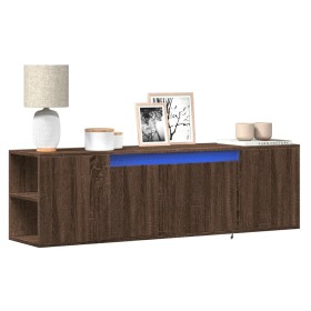 Wall-mounted TV stand with LED lights in brown oak color, 135x31x39.5 cm. by , TV Furniture - Ref: Foro24-852389, Price: 95,8...