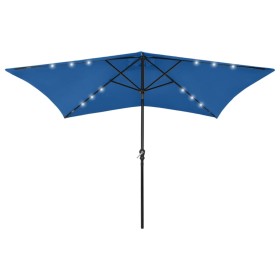 Sombrilla con LED y poste de acero azul azure 2x3 m de vidaXL, Sombrillas - Ref: Foro24-313793, Precio: 67,99 €, Descuento: %