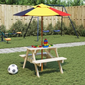 Picnic table for 4 children with umbrella hole made of fir wood. by , Garden tables - Ref: Foro24-3281613, Price: 85,99 €, Di...