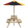 Picnic table for 4 children with umbrella hole made of fir wood. by , Garden tables - Ref: Foro24-3281613, Price: 85,61 €, Di...