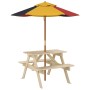 Picnic table for 4 children with umbrella hole made of fir wood. by , Garden tables - Ref: Foro24-3281613, Price: 85,61 €, Di...