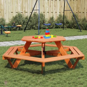 Sechseckiger Picknicktisch für 6 Kinder mit Sonnenschirmloch aus Fichtenholz. von , Gartentische - Ref: Foro24-4008994, Preis...