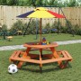 Mesa de picnic hexagonal 6 niños agujero sombrilla madera abeto de , Mesas de jardín - Ref: Foro24-4008994, Precio: 180,34 €,...