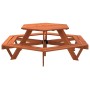 Mesa de picnic hexagonal 6 niños agujero sombrilla madera abeto de , Mesas de jardín - Ref: Foro24-4008994, Precio: 180,34 €,...