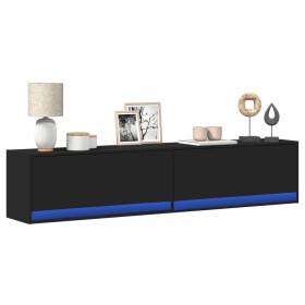 Wall-mounted TV stand with LED lights black 180x31x38 cm by , TV Furniture - Ref: Foro24-3307948, Price: 169,44 €, Discount: %