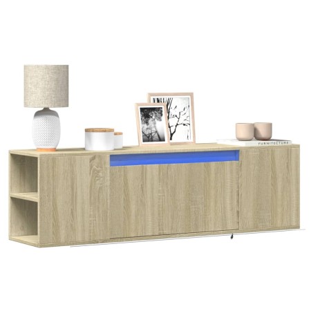 Wall-mounted TV unit with LED lights Sonoma oak 135x31x39.5 cm by , TV Furniture - Ref: Foro24-852385, Price: 92,98 €, Discou...