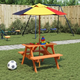 Picnic table for 4 children with umbrella hole made of fir wood. by , Garden tables - Ref: Foro24-3281615, Price: 90,99 €, Di...