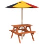 Picnic table for 4 children with umbrella hole made of fir wood. by , Garden tables - Ref: Foro24-3281615, Price: 90,50 €, Di...