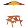 Picnic table for 4 children with umbrella hole made of fir wood. by , Garden tables - Ref: Foro24-3281615, Price: 90,50 €, Di...