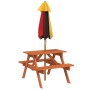 Picnic table for 4 children with umbrella hole made of fir wood. by , Garden tables - Ref: Foro24-3281615, Price: 90,50 €, Di...