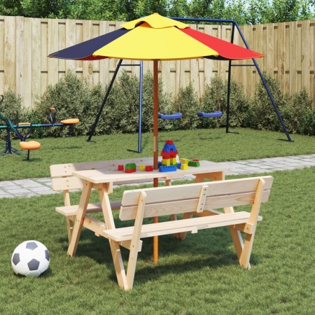 Mesa de picnic para 4 niños agujero para sombrilla madera abeto de , Mesas de jardín - Ref: Foro24-3281617, Precio: 116,34 €,...