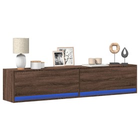 Wall-mounted TV unit with LED in brown oak color, 180x31x38 cm by , TV Furniture - Ref: Foro24-3307953, Price: 169,44 €, Disc...