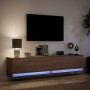 Wall-mounted TV unit with LED in brown oak color, 180x31x38 cm by , TV Furniture - Ref: Foro24-3307953, Price: 169,44 €, Disc...