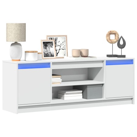 TV stand with LED lights, engineered wood, white, 139.5x34x50 cm by , TV Furniture - Ref: Foro24-852194, Price: 102,29 €, Dis...